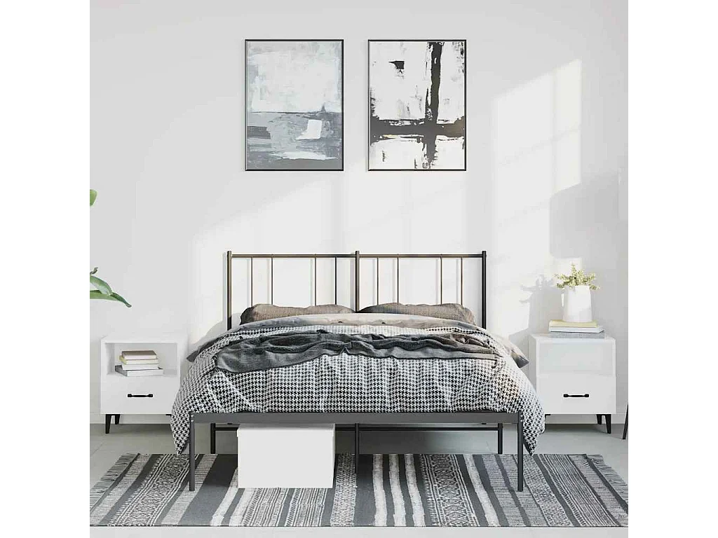 Lit double | Lit adulte | Cadre de lit métal avec tête de lit noir 135x190cm