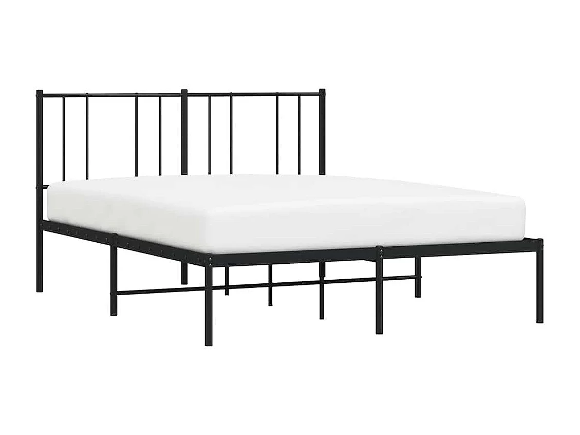Lit double | Lit adulte | Cadre de lit métal avec tête de lit noir 135x190cm