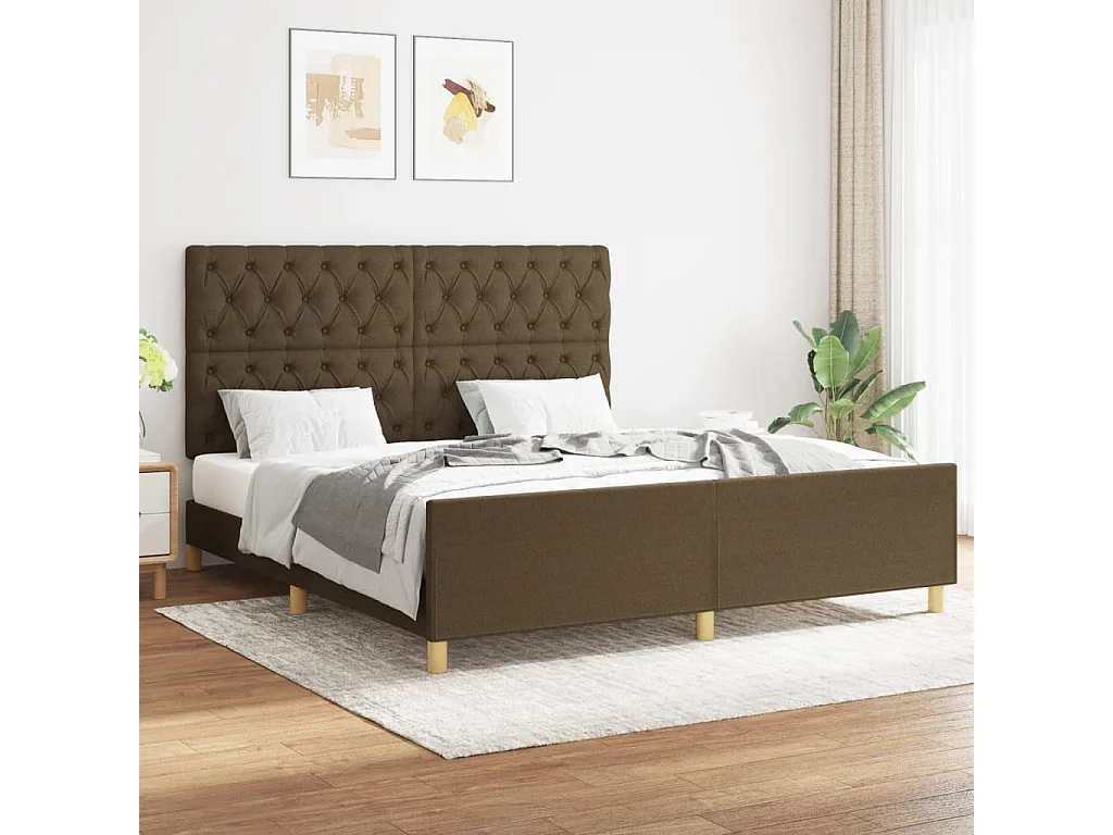 Lit double | Lit adulte | Cadre de lit marron foncé 160x200 cm tissu