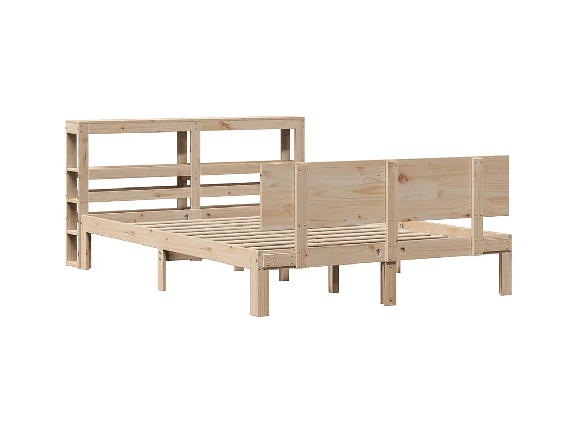 Letto per adulti | Letto matrimoniale | Giroletto con Testiera 150x200 cm in Legno Massello di Pino