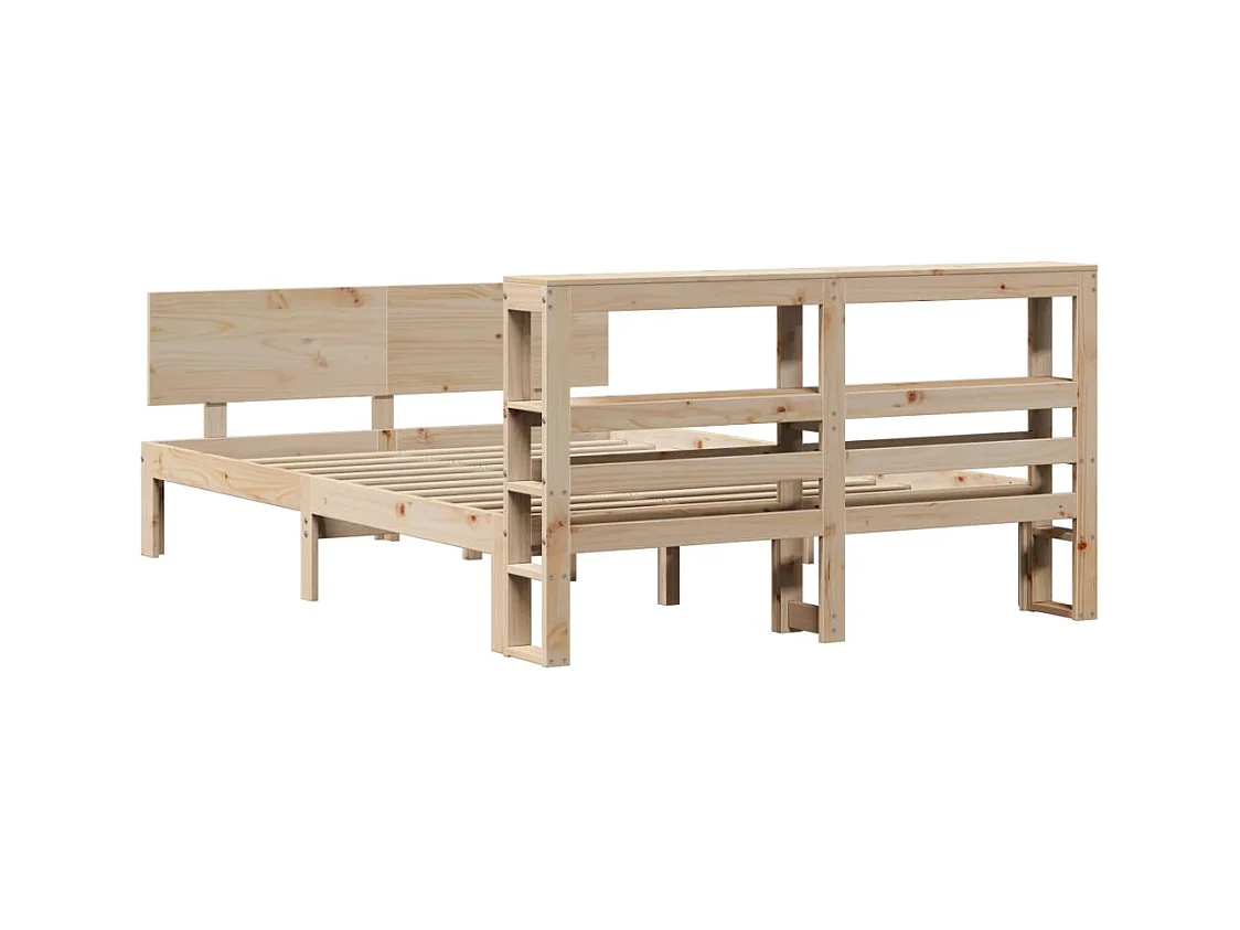 Letto per adulti | Letto matrimoniale | Giroletto con Testiera 150x200 cm in Legno Massello di Pino