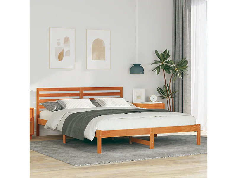 Bedframe | Tweepersoonsbed Wasbruin 160x210 cm Massief grenenhout