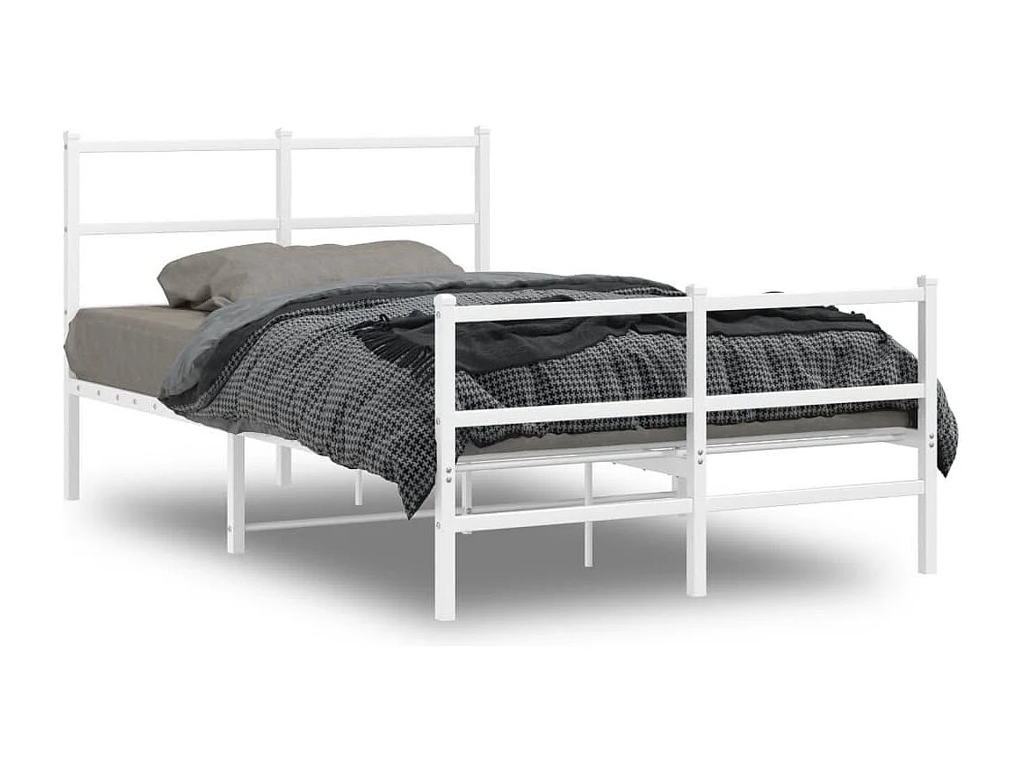Lit simple | Lit adulte, enfant | Cadre de lit métal et pied de lit blanc 120x200 cm