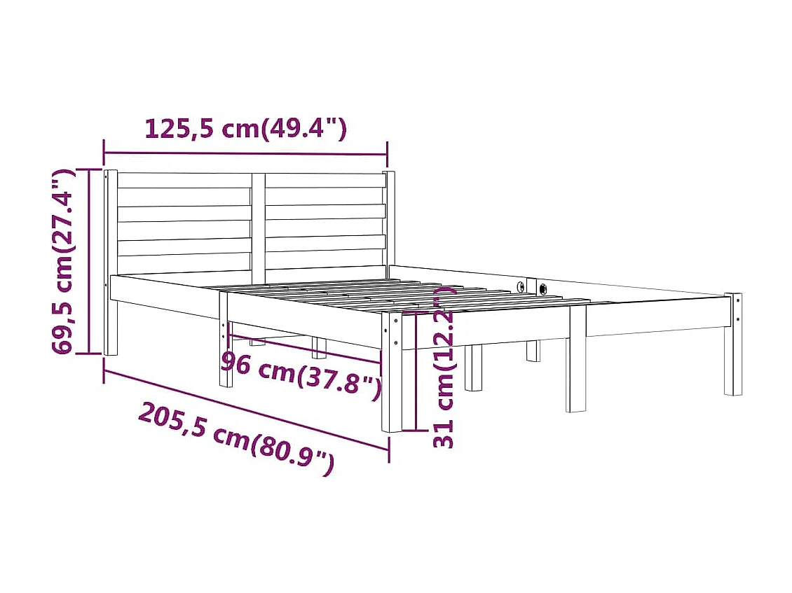 Lit simple | Lit adulte, enfant | Cadre de lit bois de pin massif 120x200 cm blanc