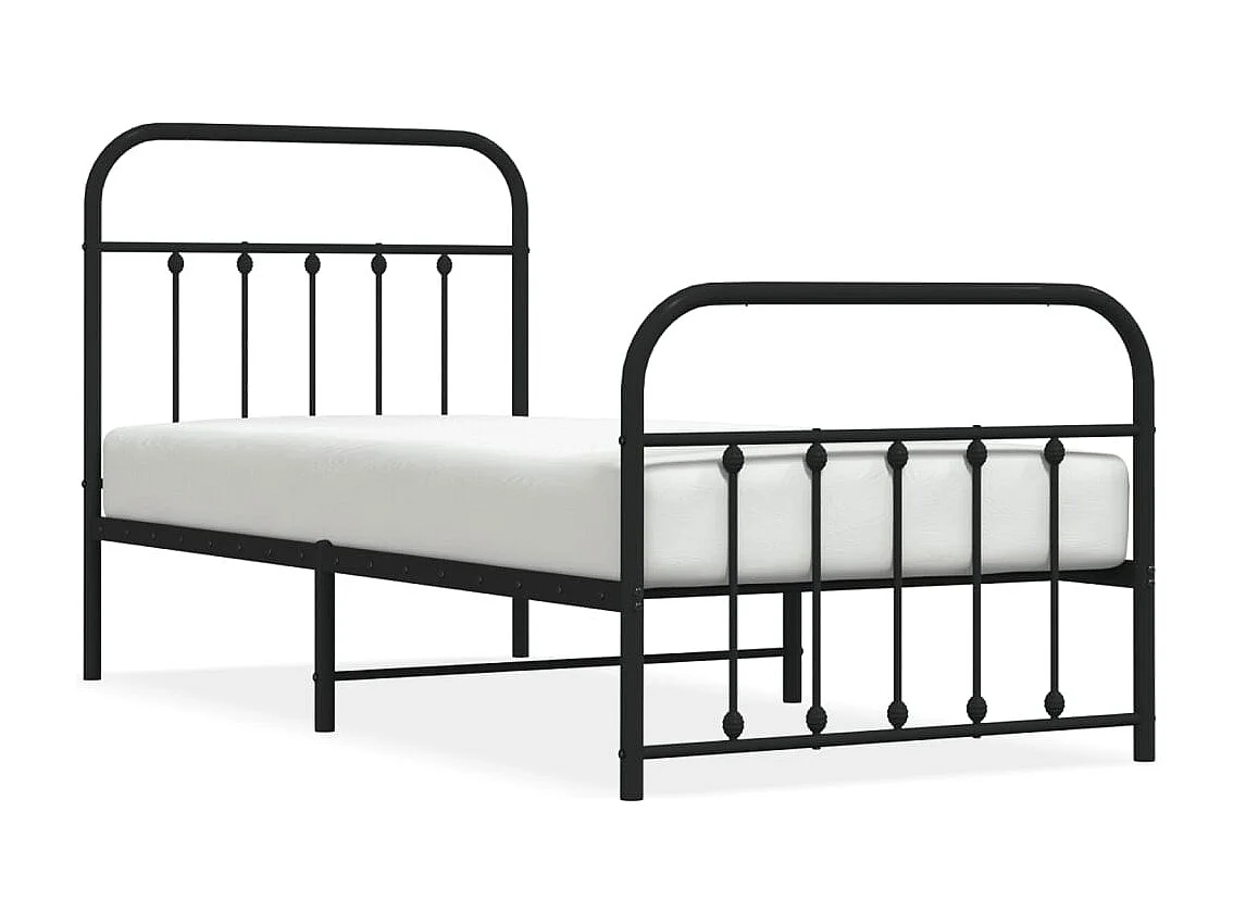 Lit simple | Lit adulte, enfant | Cadre de lit métal avec pied de lit noir 90x190 cm