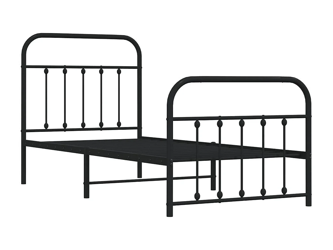 Lit simple | Lit adulte, enfant | Cadre de lit métal avec pied de lit noir 90x190 cm