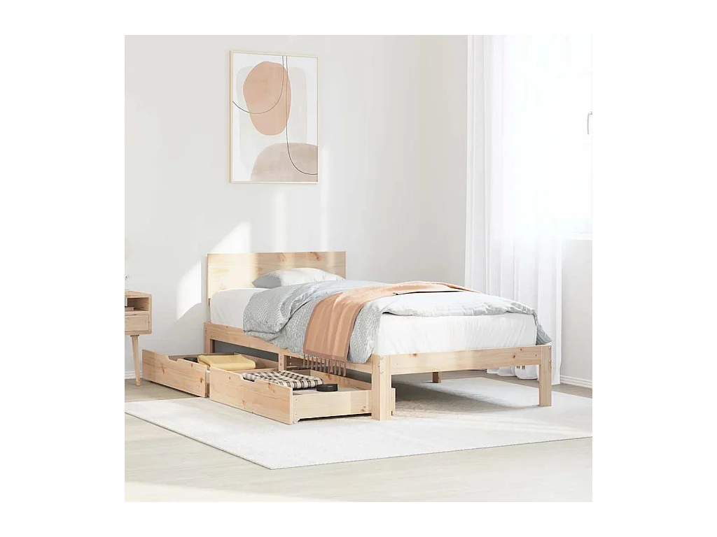 Letto per adulti | Letto singolo | Giroletto con Cassetti 90x190 cm in Legno Massello di Pino