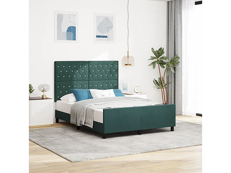 Lit double | Lit adulte | Cadre de lit avec tête de lit Vert foncé 140x190 cm Velours