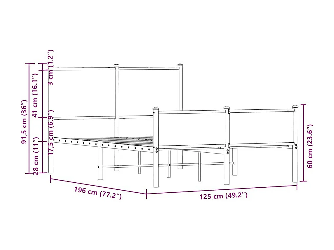 Lit simple | Lit adulte, enfant | Cadre de lit en métal chêne sonoma 120x190 cm