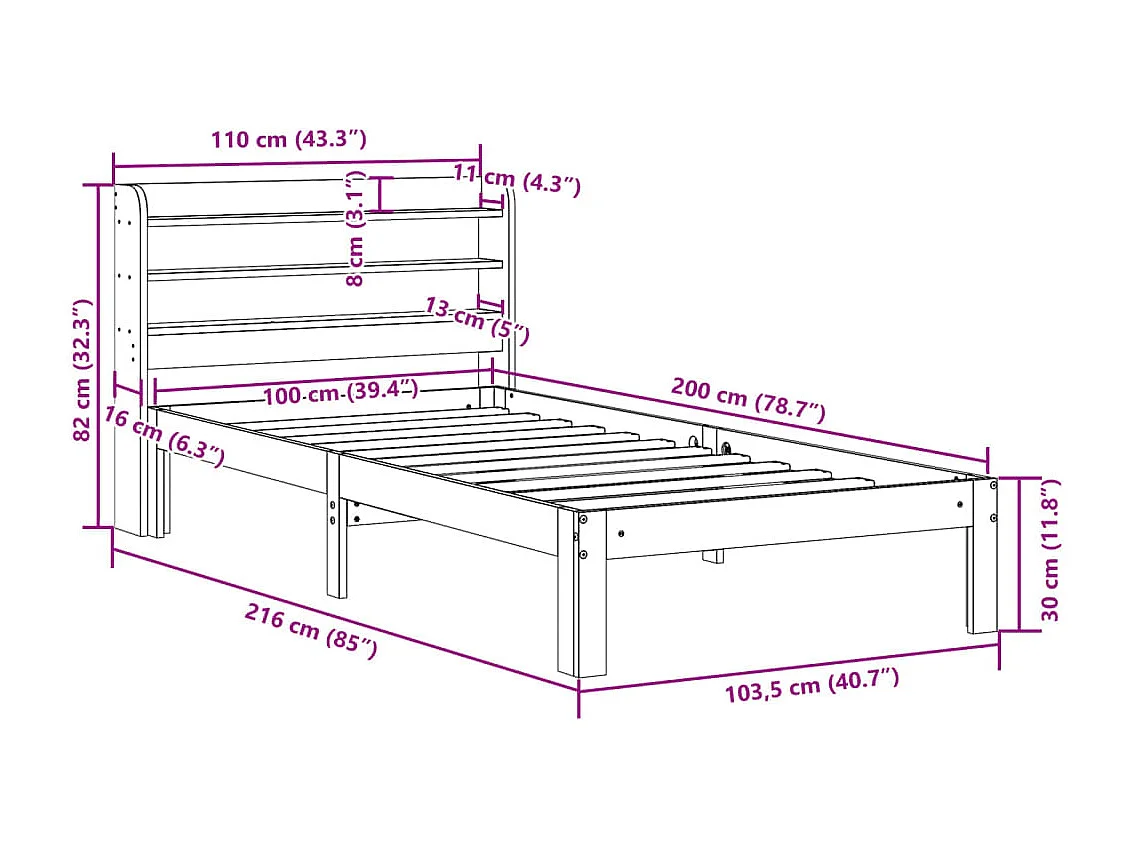 Lit simple | Lit adulte, enfant | Cadre de lit avec tête de lit blanc 100x200 cm