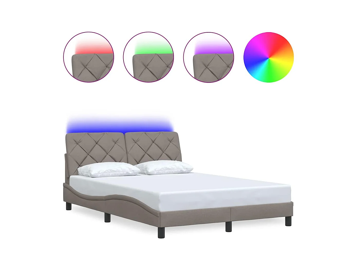 Lit simple | Lit adulte, enfant | Cadre de lit avec LED taupe 120x200 cm tissu