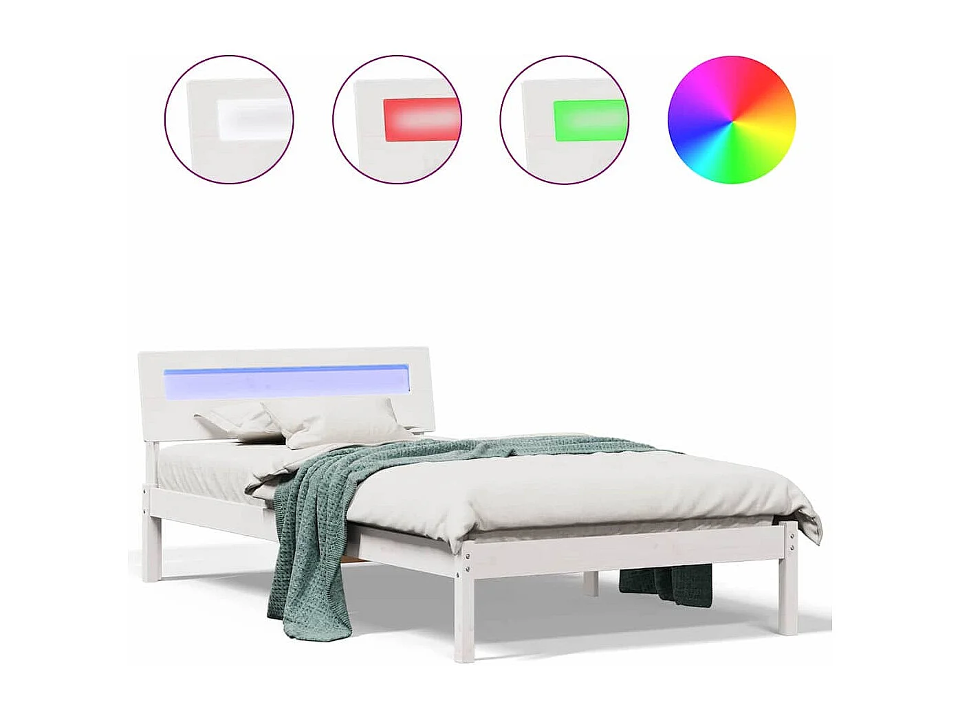 Lit simple | Lit adulte, enfant | Cadre de lit Blanc 75x190 cm Bois massif en pin