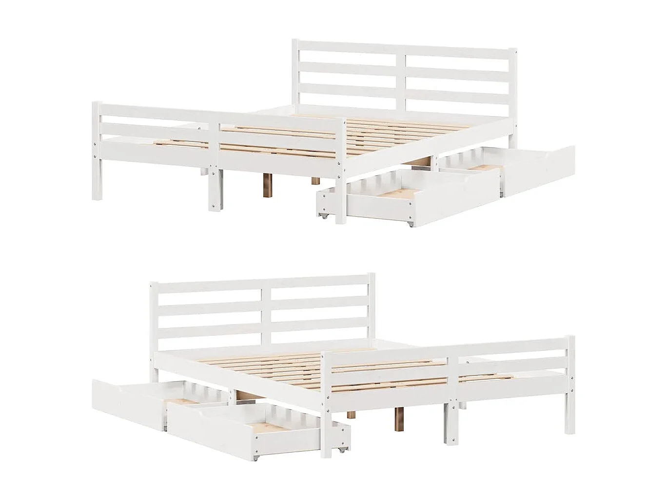Lit double | Lit adulte | Cadre de lit blanc 135x190 cm bois de pin massif