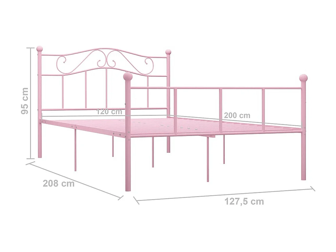 Lit simple | Lit adulte, enfant | Cadre de lit rose métal 120x200 cm
