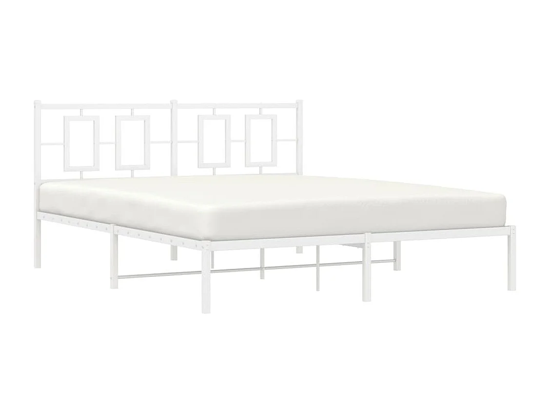 Lit double | Lit adulte | Cadre de lit métal et tête de lit blanc 150x200 cm
