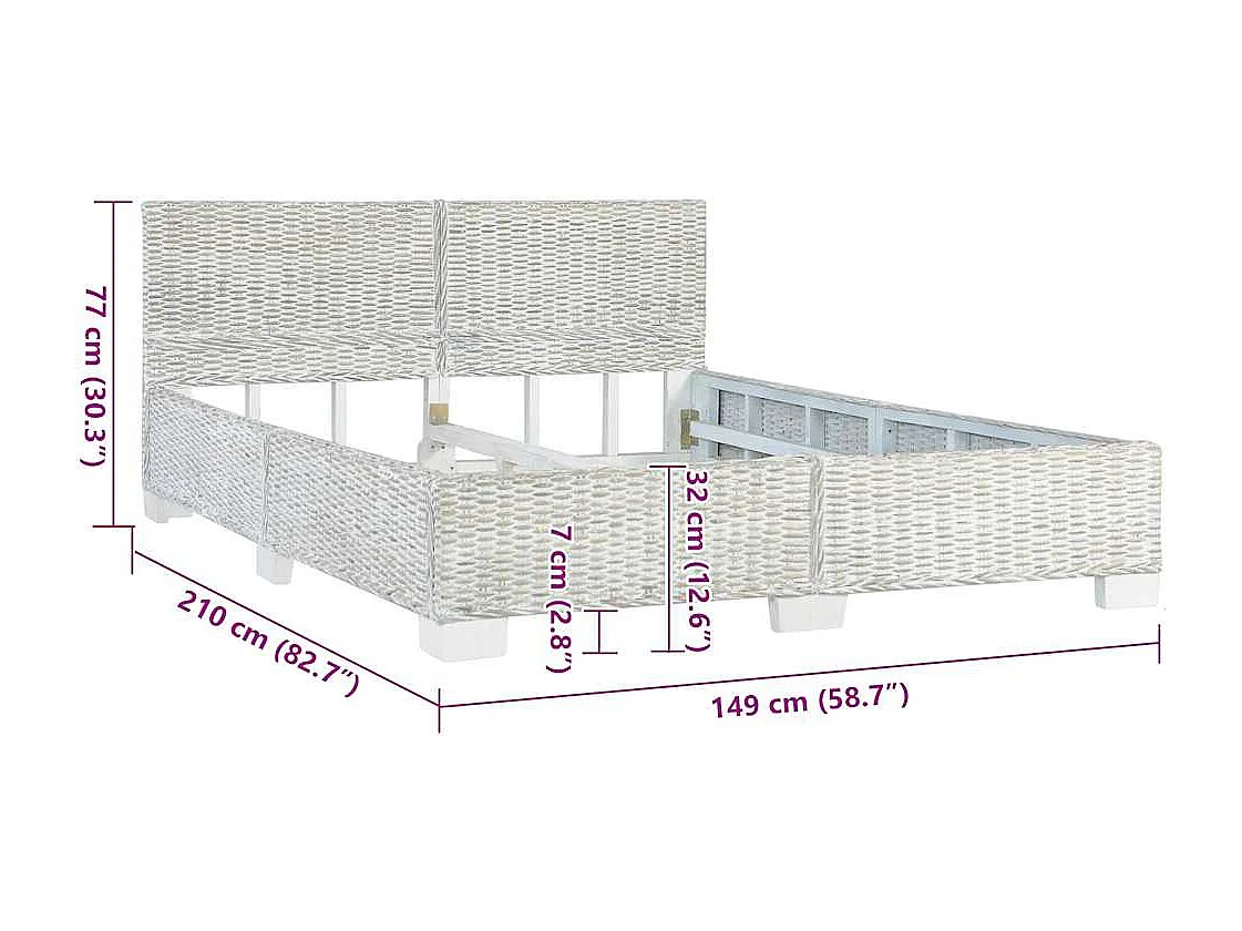 Lit double | Lit adulte | Cadre de lit Gris Rotin naturel 140x200 cm