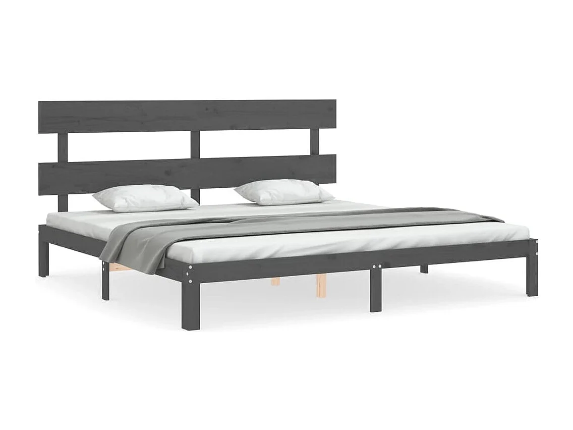 Lit double | Lit adulte | Cadre de lit gris 200x200 cm bois massif de pin