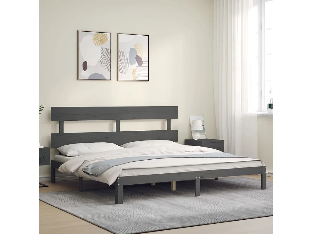 Lit double | Lit adulte | Cadre de lit gris 200x200 cm bois massif de pin