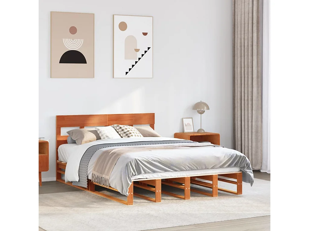 Letto matrimoniale | Giroletto | Struttura del letto senza Materasso Marrone Cera 140x190 cm in Legno di Pino