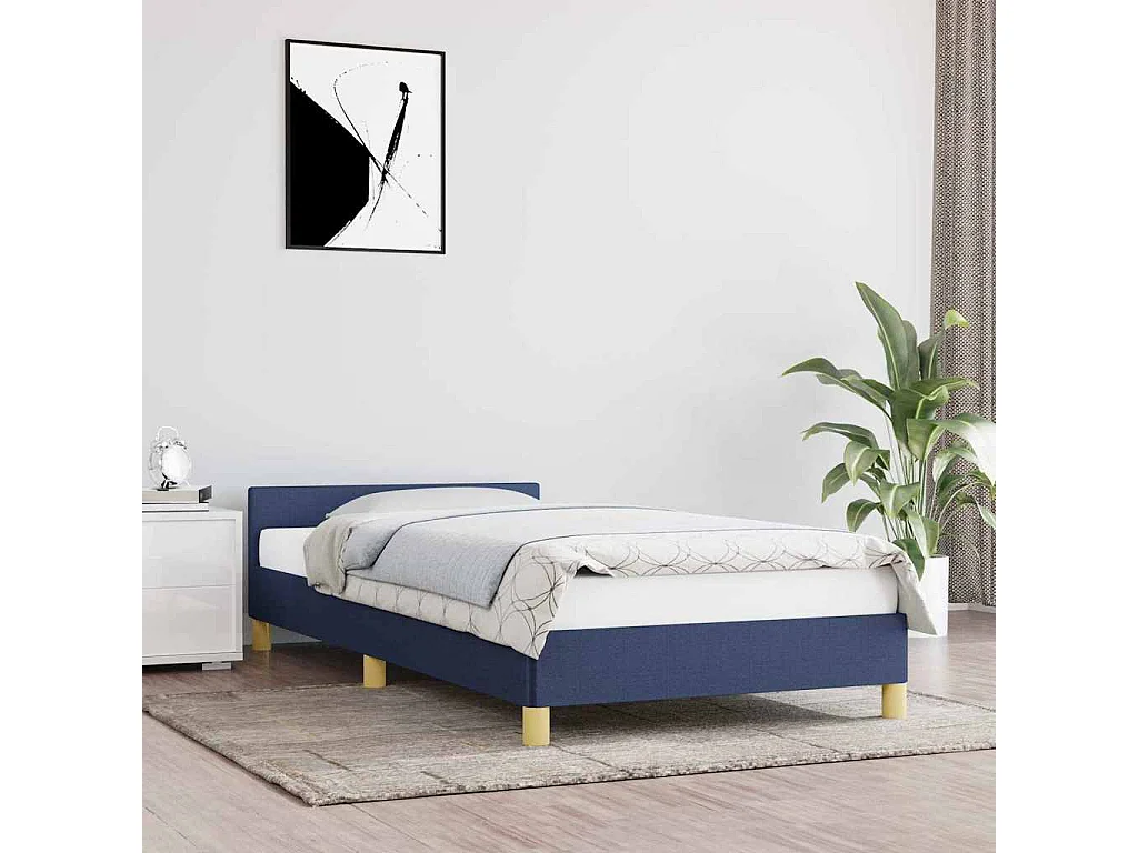 Lit simple | Lit adulte, enfant | Cadre de lit avec tête de lit bleu 90x190 cm tissu