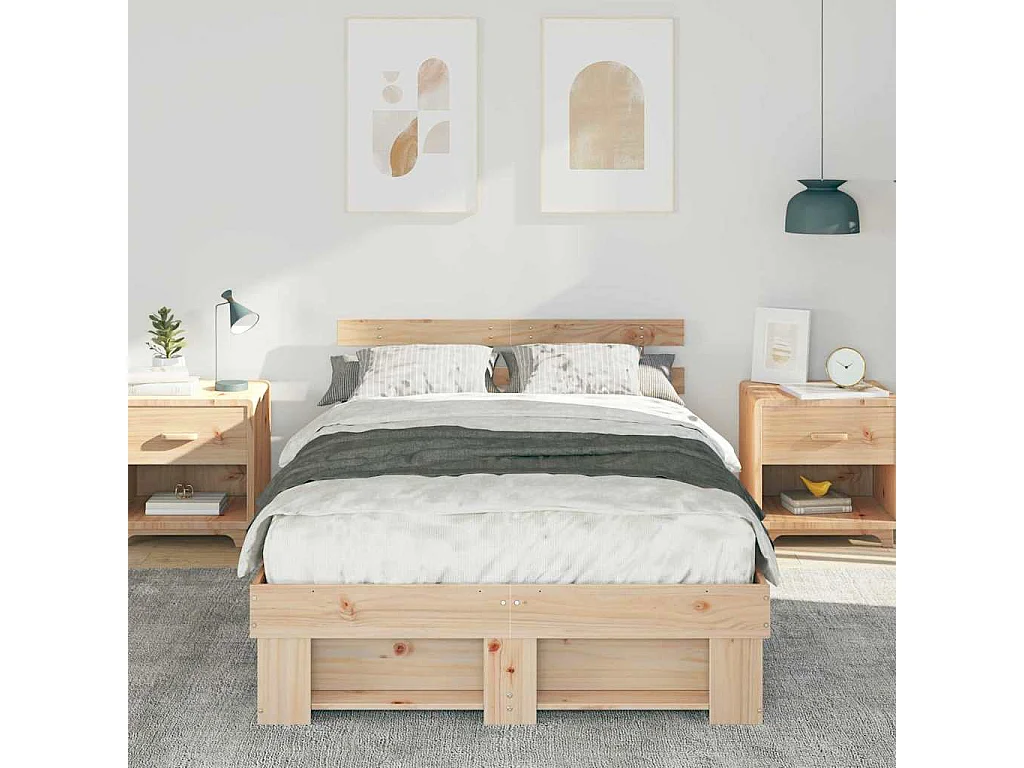 Lit double | Lit adulte | Cadre de lit Marron 135x190 cm Bois massif en pin