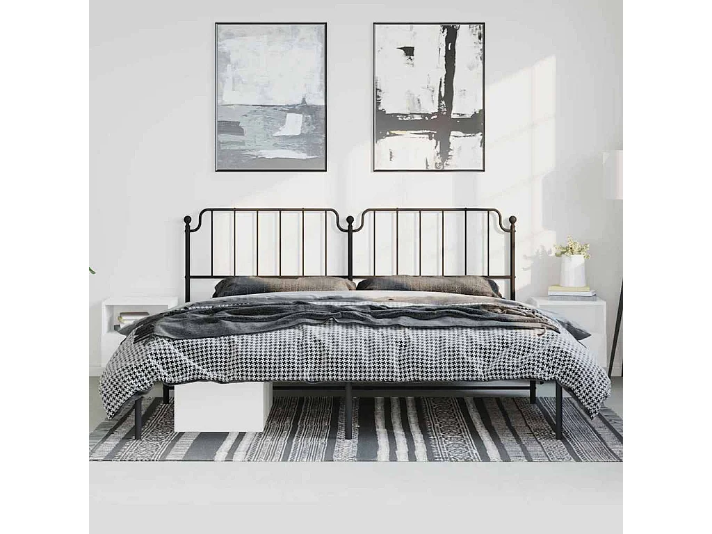 Lit double | Lit adulte | Cadre de lit métal avec tête de lit noir 183x213cm