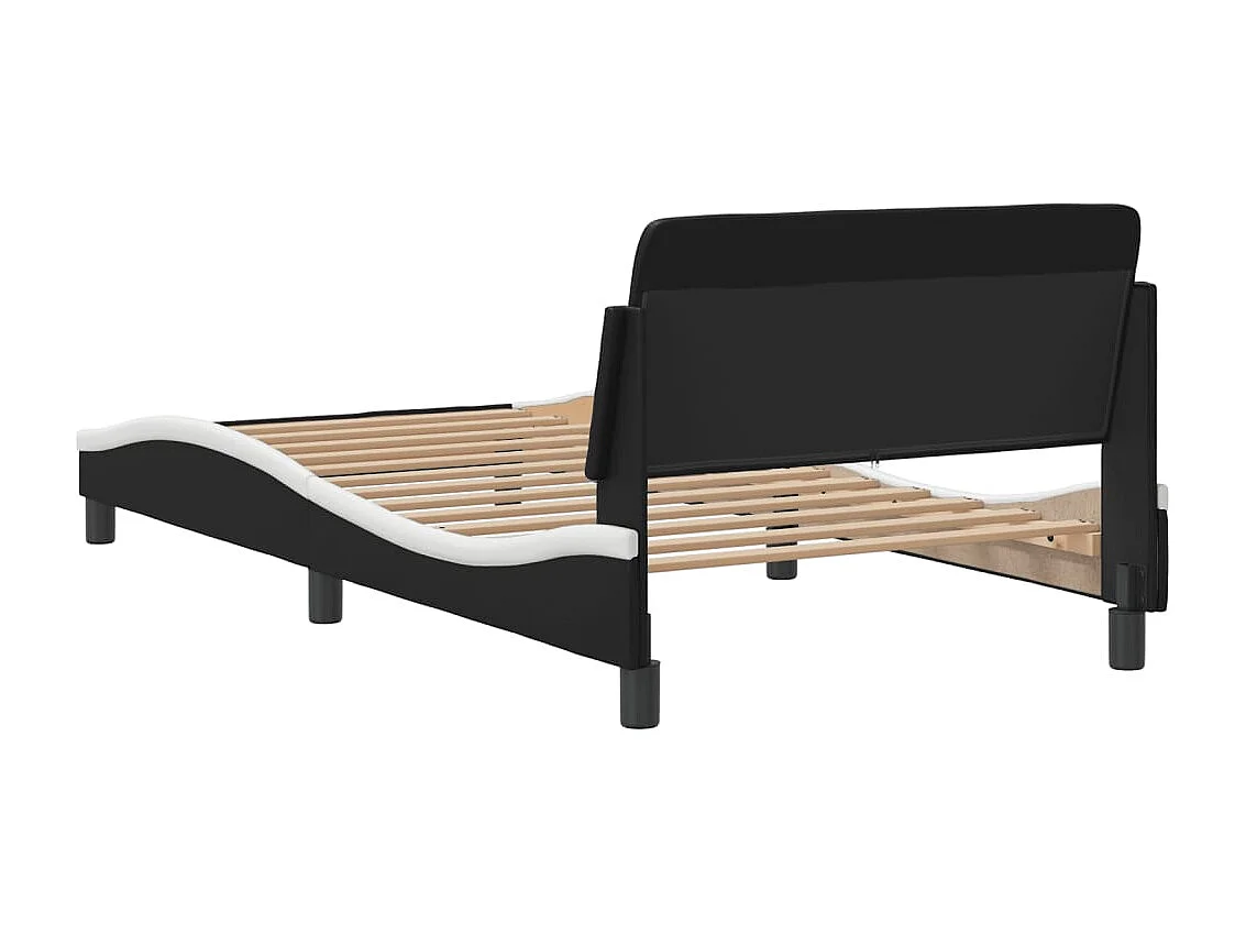 Lit simple | Lit adulte, enfant | Cadre de lit noir et blanc 100x200 cm similicuir