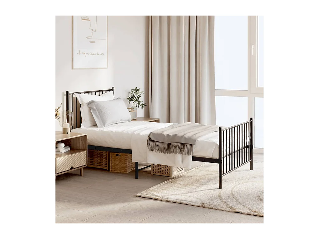 Lit simple | Lit adulte, enfant | Cadre de lit métal avec pied de lit noir 90x190 cm