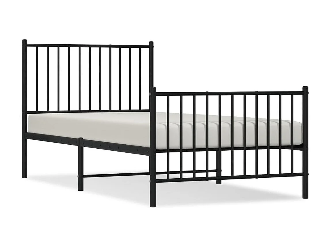 Lit simple | Lit adulte, enfant | Cadre de lit métal avec pied de lit noir 90x190 cm