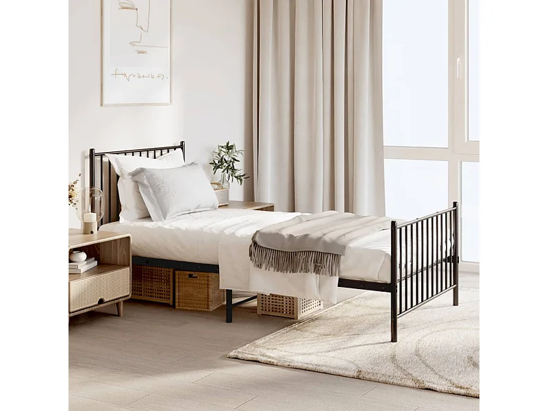 Lit simple | Lit adulte, enfant | Cadre de lit métal avec pied de lit noir 90x190 cm