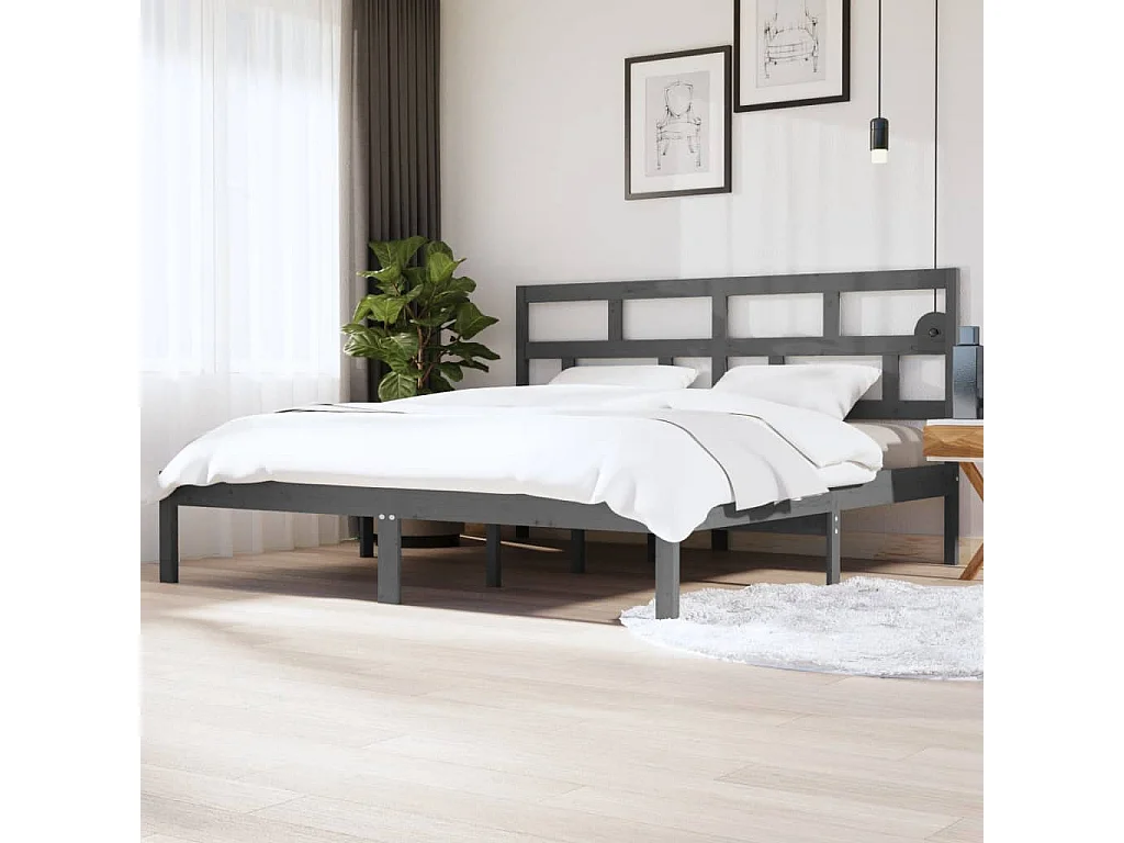Lit double | Lit adulte | Cadre de lit Gris Bois de pin massif 200x200 cm