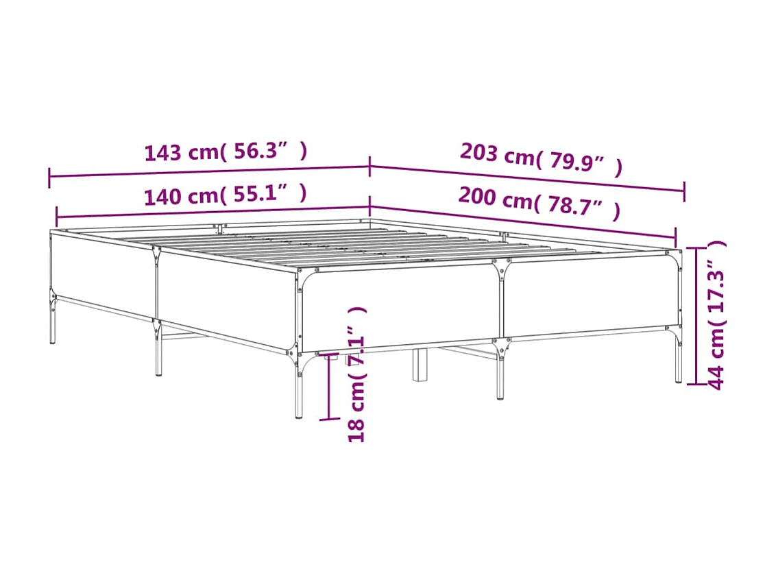 Lit double | Lit adulte | Cadre de lit sonoma gris 140x200 cm