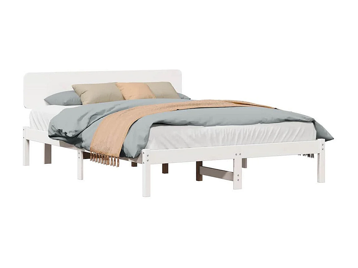 Lit double | Lit adulte | Cadre de lit Blanc 150x200 cm Bois massif en pin