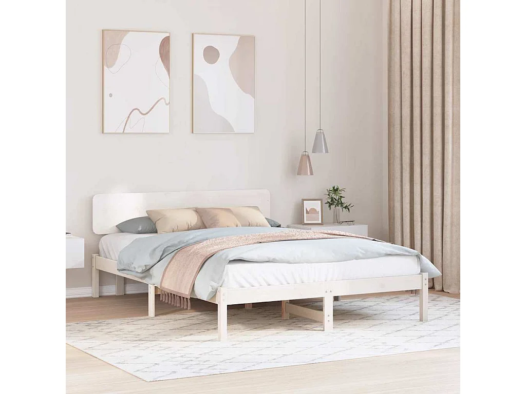 Lit double | Lit adulte | Cadre de lit Blanc 150x200 cm Bois massif en pin