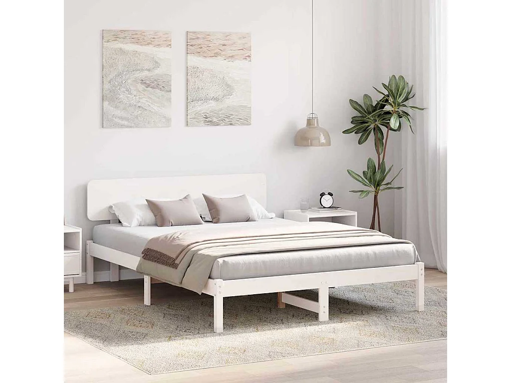 Lit double | Lit adulte | Cadre de lit Blanc 150x200 cm Bois massif en pin
