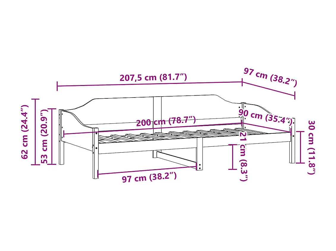 Lit simple | Lit adulte, enfant | Cadre de lit 90x200 cm bois de pin massif