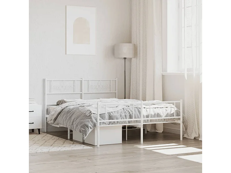 Lit simple | Lit adulte, enfant | Cadre de lit métal et pied de lit blanc 120x190 cm