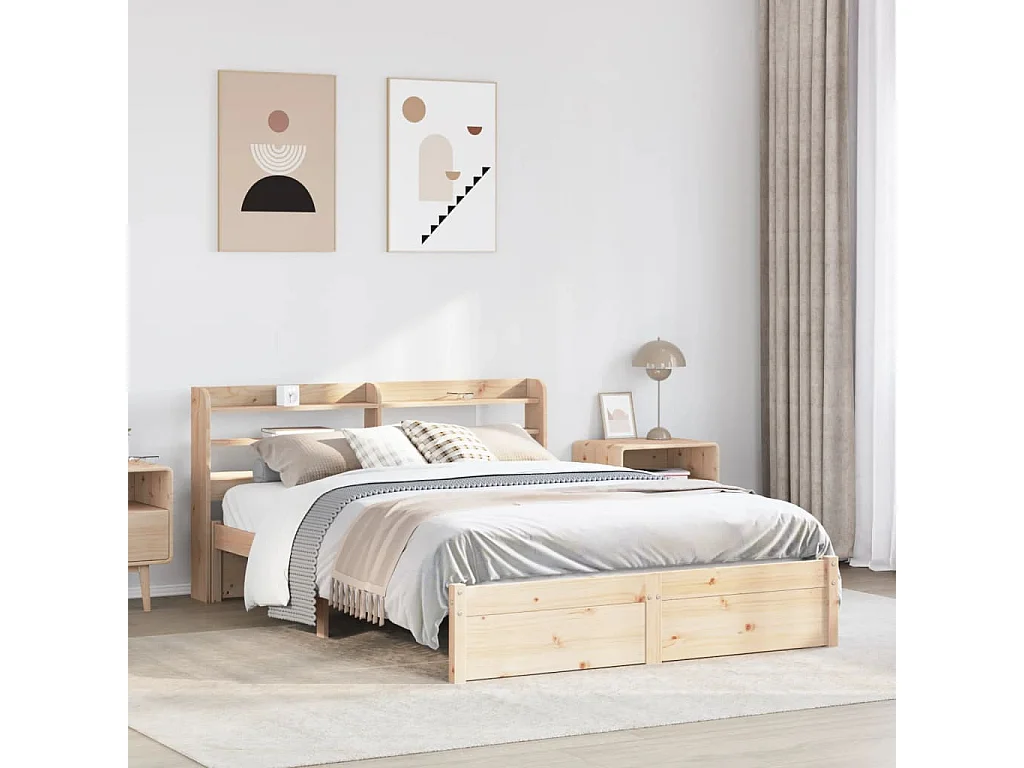 Letto per adulti | Letto singolo | Giroletto con Testiera 120x200 cm in Legno Massello di Pino