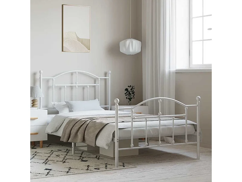Lit simple | Lit adulte, enfant | Cadre de lit métal et pied de lit blanc 100x190 cm