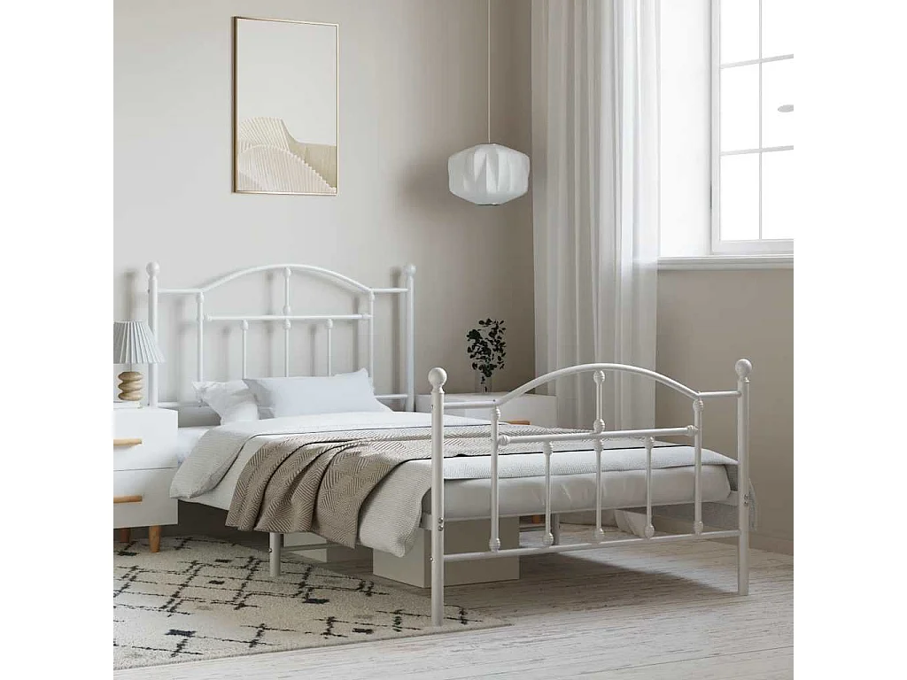 Lit simple | Lit adulte, enfant | Cadre de lit métal et pied de lit blanc 100x190 cm