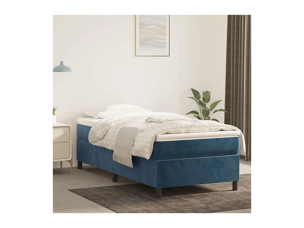 Lit simple | Lit adulte, enfant | Cadre de lit bleu foncé 90x190 cm velours