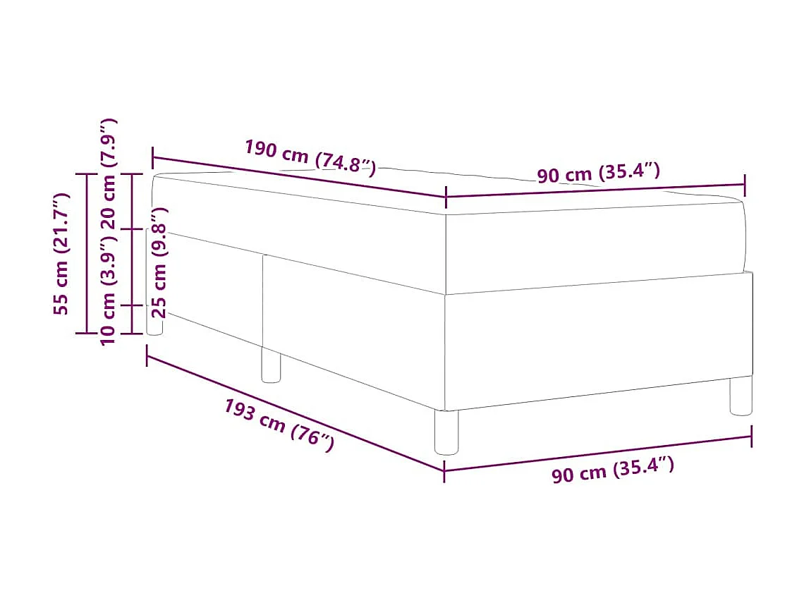Lit simple | Lit adulte, enfant | Cadre de lit Vert foncé vert et blanc 90x190 cm Velours