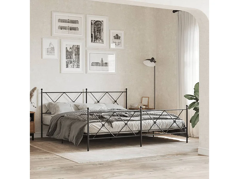 Lit double | Lit adulte | Cadre de lit métal avec pied de lit noir 183x213cm
