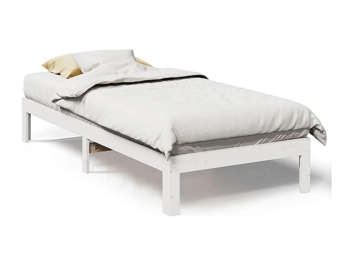 Lit simple | Lit adulte, enfant | Cadre de lit blanc 90x200 cm bois de pin massif