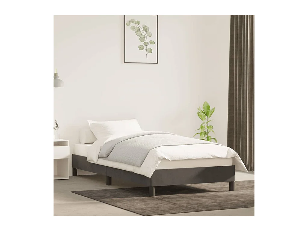 Lit simple | Lit adulte, enfant | Cadre de lit gris foncé 90x200 cm velours