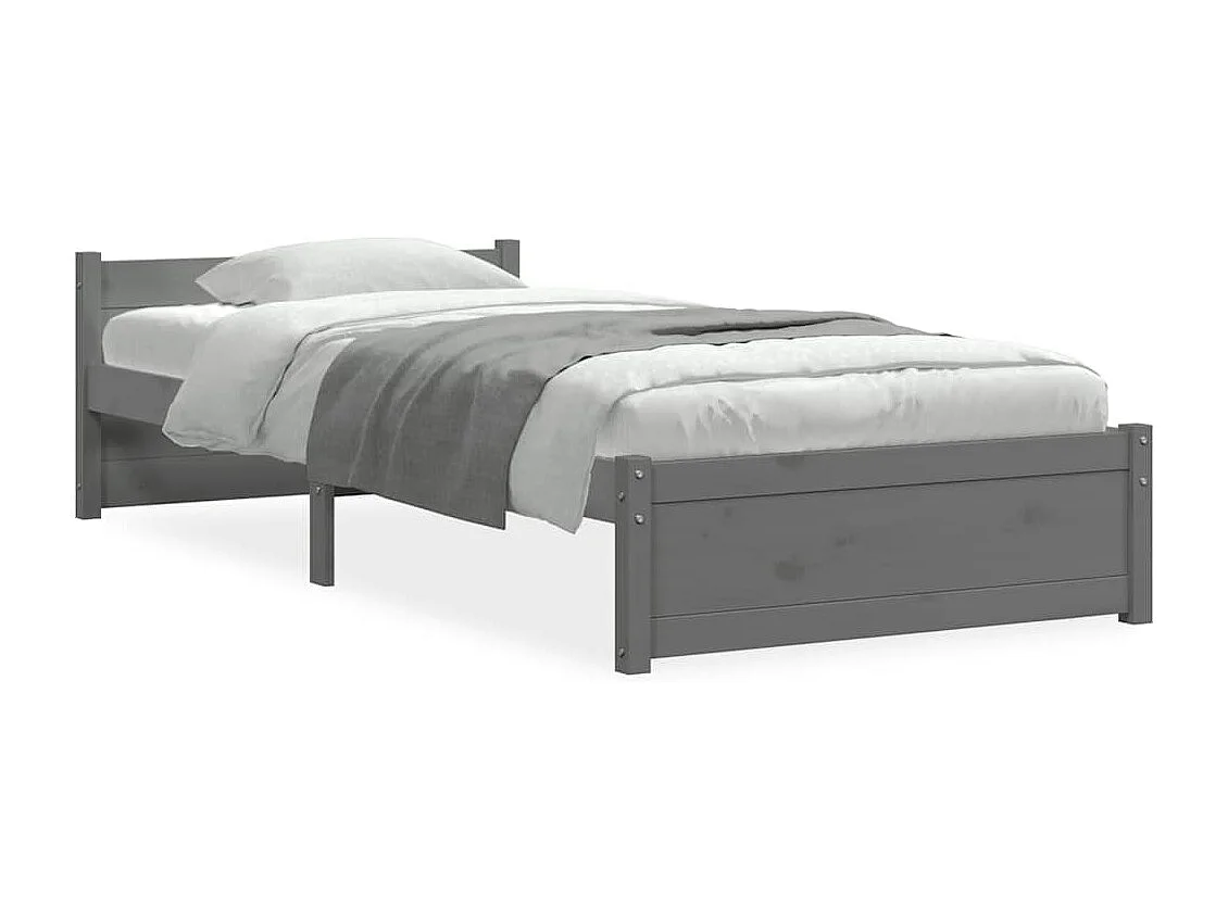 Lit simple | Lit adulte, enfant | Cadre de lit gris bois massif 75x190 cm