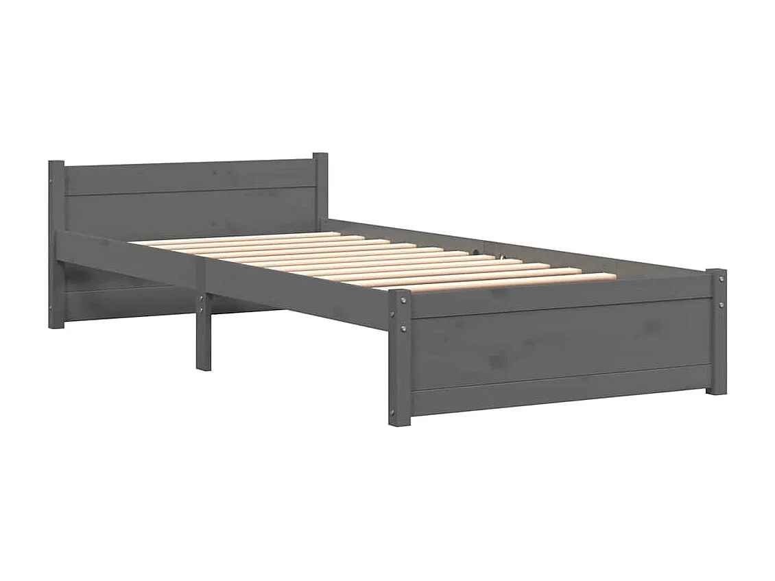 Lit simple | Lit adulte, enfant | Cadre de lit gris bois massif 75x190 cm