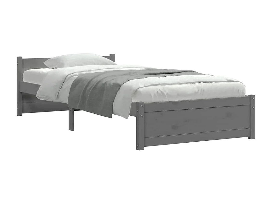 Lit simple | Lit adulte, enfant | Cadre de lit gris bois massif 75x190 cm