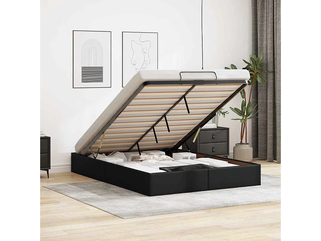 Lit double | Lit adulte | Cadre de lit ottoman noir 140x200 cm similicuir