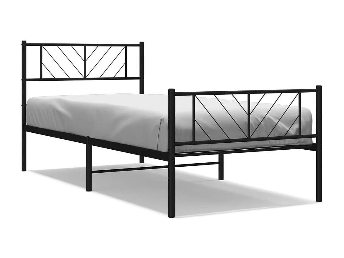 Lit simple | Lit adulte, enfant | Cadre de lit métal avec pied de lit noir 90x200 cm